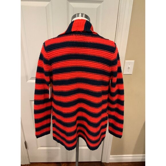 BCBG Max Azria Red & Navy Blue Striped Open Front Cardigan W/ Pockets, Size L - Picture 4 of 5